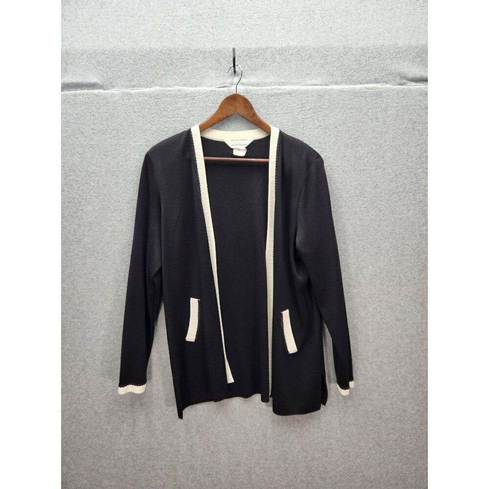 Misook Womens Open Front Cardigan Sweater‎ L Black & White Acrylic Knit